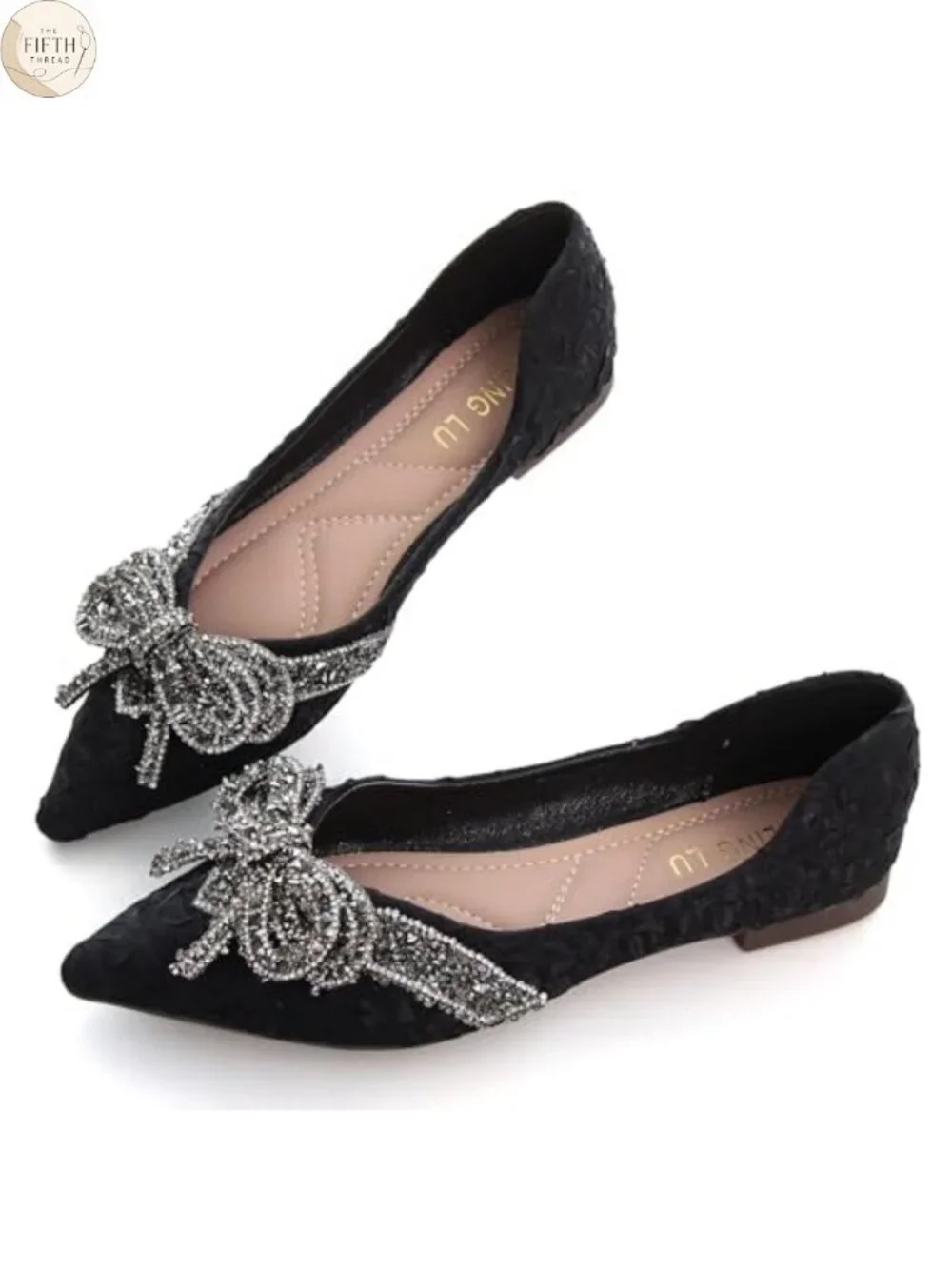 Crystals Bowknot Ballet Flats Pointed Toe Kitten Heel Women Dress Shoes